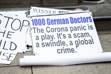 A view of sign The Corona Panic is a play, Its a scam, a swindle, a global crime outside of...