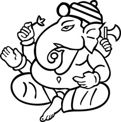 Drawing or Sketch of Hindu God Lord Ganesha or Vinayaka Outline Editable Illustration