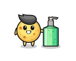 cute round cheese cartoon with hand sanitizer