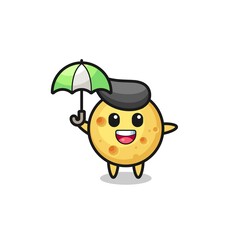 cute round cheese illustration holding an umbrella