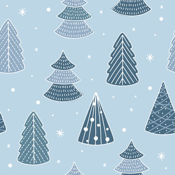 Christmas seamless pattern for greeting cards, wrapping papers. Doodle Christmas trees. © Anastasiya 