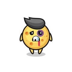 injured round cheese character with a bruised face