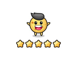 the illustration of customer best rating, round cheese cute character with 5 stars