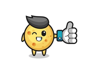 cute round cheese with social media thumbs up symbol