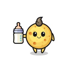 baby round cheese cartoon character with milk bottle