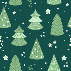 Holiday Seamless Pattern with Christmas tree. Xmas winter background
