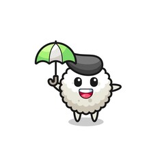cute rice ball illustration holding an umbrella