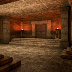 3D-Illustration of an ancient fantasy temple and throne room for background usage