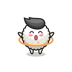 cute rice ball cartoon is playing hula hoop