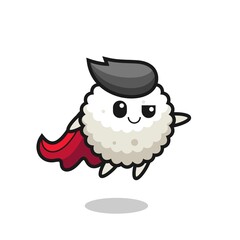 cute rice ball superhero character is flying