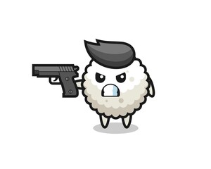 the cute rice ball character shoot with a gun
