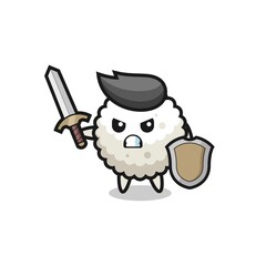 cute rice ball soldier fighting with sword and shield