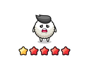 the illustration of customer bad rating, rice ball cute character with 1 star