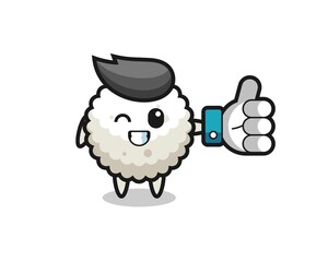 cute rice ball with social media thumbs up symbol