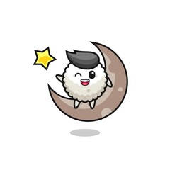 illustration of rice ball cartoon sitting on the half moon