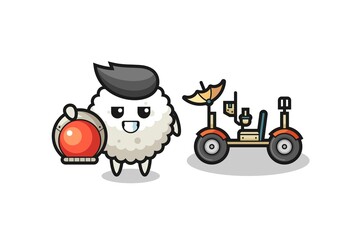 the cute rice ball as astronaut with a lunar rover