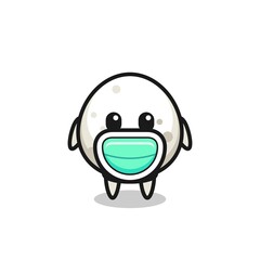Fototapeta premium cute onigiri cartoon wearing a mask