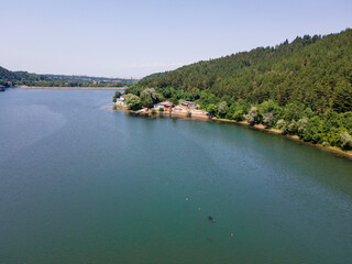 Fototapeta premium Aerial summer view of Pancharevo lake, Bulgaria
