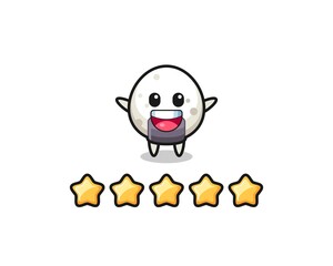 the illustration of customer best rating, onigiri cute character with 5 stars