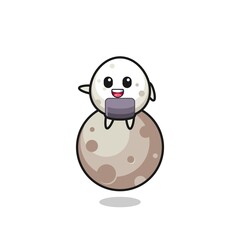 illustration of onigiri cartoon sitting on the moon