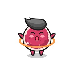 cute beef cartoon is playing hula hoop