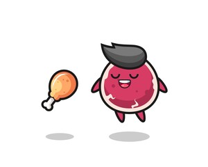 cute beef floating and tempted because of fried chicken