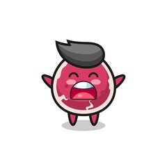 cute beef mascot with a yawn expression