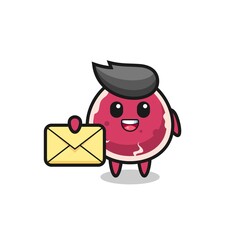 cartoon illustration of beef holding a yellow letter