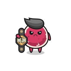 beef mascot character as a MMA fighter with the champion belt
