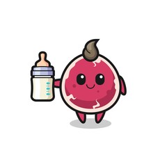 baby beef cartoon character with milk bottle