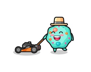 illustration of the amoeba character using lawn mower