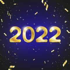 Naklejka premium Banner with gold numbers celebrating 2022 on a dark background. Happy New Year!