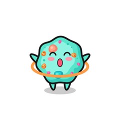cute amoeba cartoon is playing hula hoop