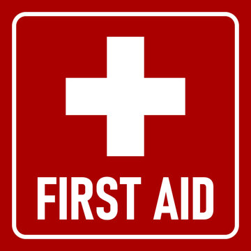 Red First Aid Icon with Cross. Vector Image.