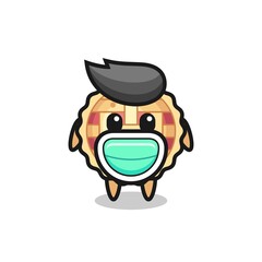cute apple pie cartoon wearing a mask