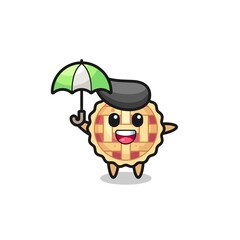 cute apple pie illustration holding an umbrella