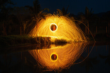 long exposure photography with gold lights