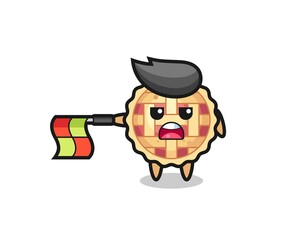 apple pie character as line judge hold the flag straight horizontally