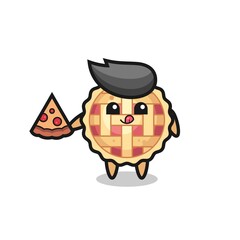 Obraz premium cute apple pie cartoon eating pizza