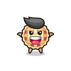 the illustration of cute apple pie doing scare gesture