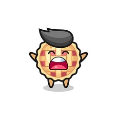 cute apple pie mascot with a yawn expression