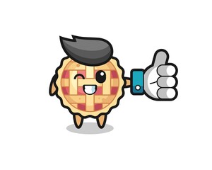 cute apple pie with social media thumbs up symbol