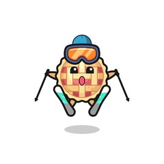apple pie mascot character as a ski player
