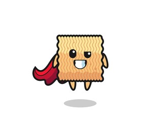 the cute raw instant noodle character as a flying superhero