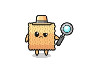 the mascot of cute raw instant noodle as a detective