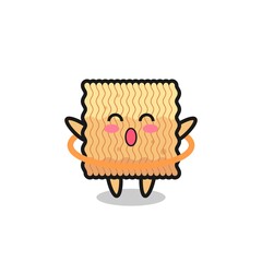 cute raw instant noodle cartoon is playing hula hoop