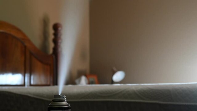 Selective focus on insect insecticide aerosol can fogger used to kill bed bugs, spiders, mites, flies, and fleas