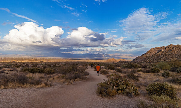 Landscape Image With Hikers On Desert Trail In Scottsdale, AZ