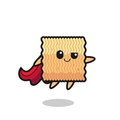cute raw instant noodle superhero character is flying