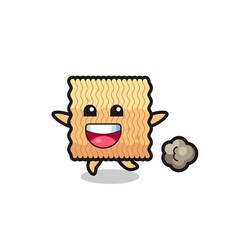 the happy raw instant noodle cartoon with running pose